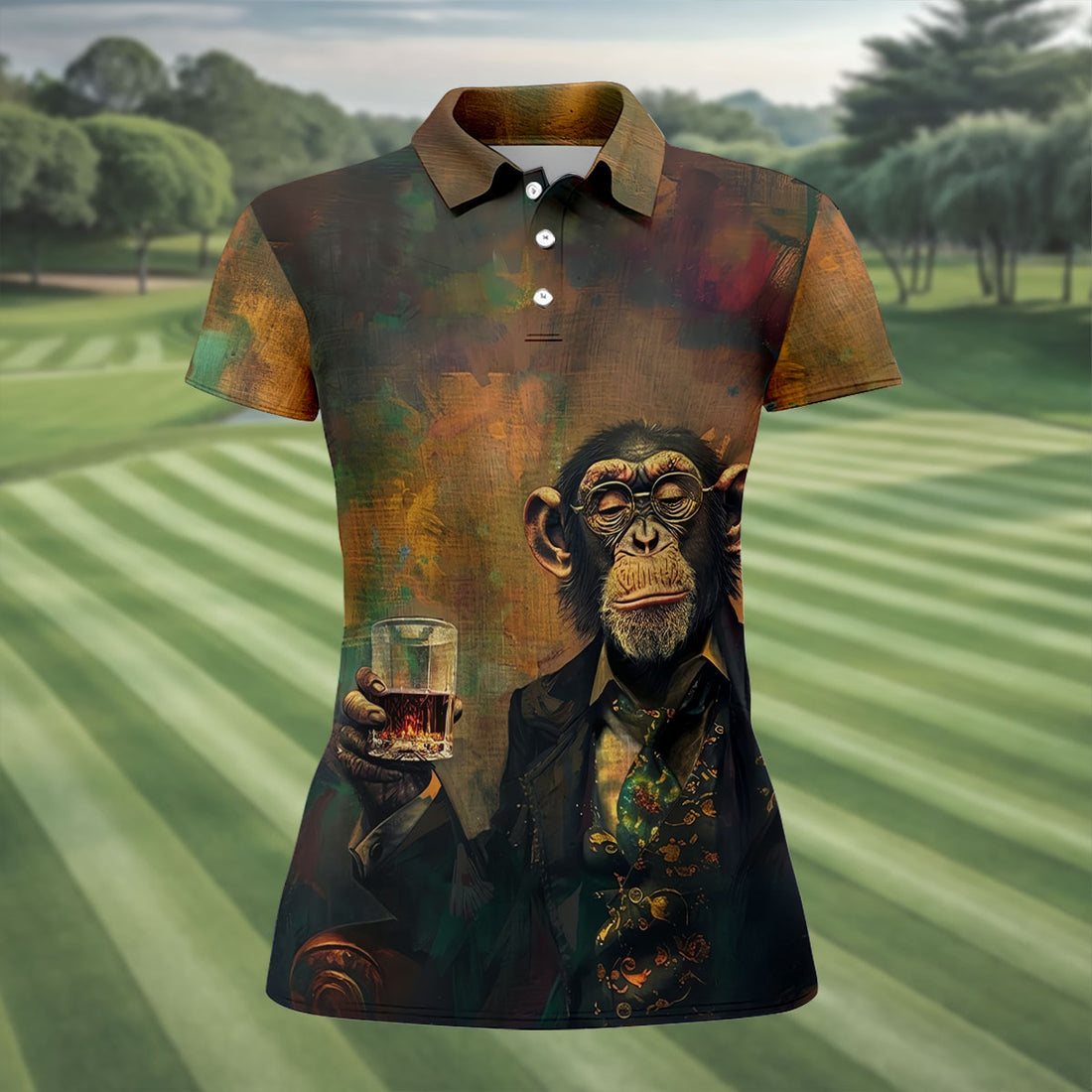 Monkey Gentleman Vintage Oak Hawaiian Golf Polo, Golf Tops For Women, Golfing Apparel