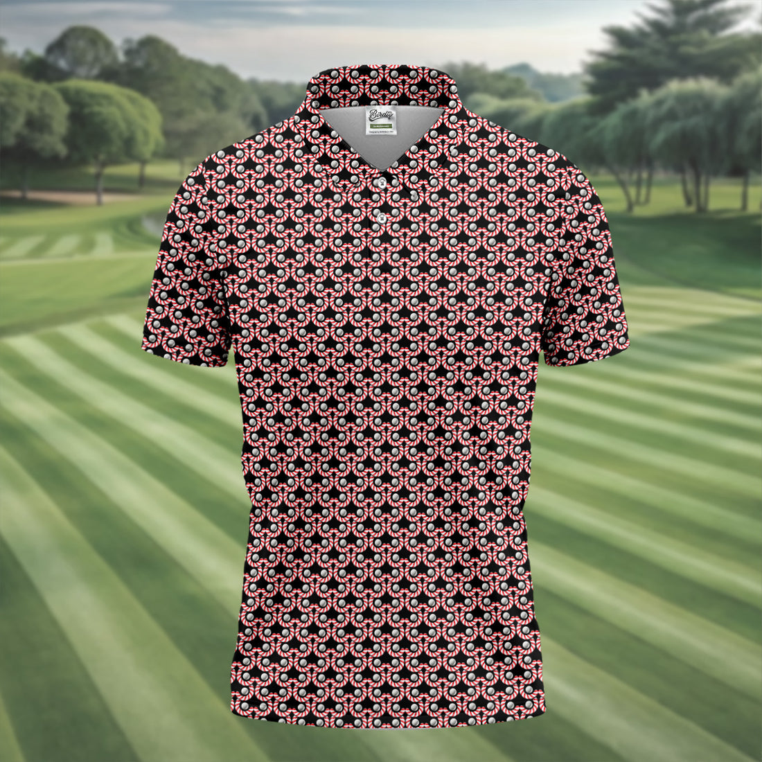 Golf Ball Candy Cane Golf Shirt, Fun Golf Shirts For Men, Golfing Apparel, Golf Shirts For Men