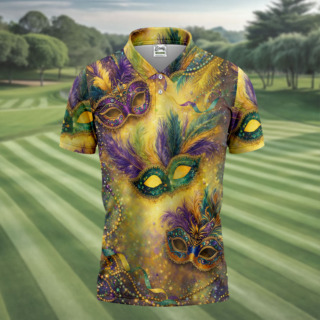 Masquerade Mask Beads Chain Sparkling Effect Mardi Gras Golf Shirt, Polo Shirts For Men, Golf Shirts For Men