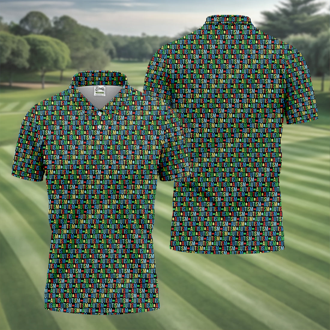 Autism Awareness Colorful Letters Seamless Pattern Golf Tops For Men, Polo Shirts For Men