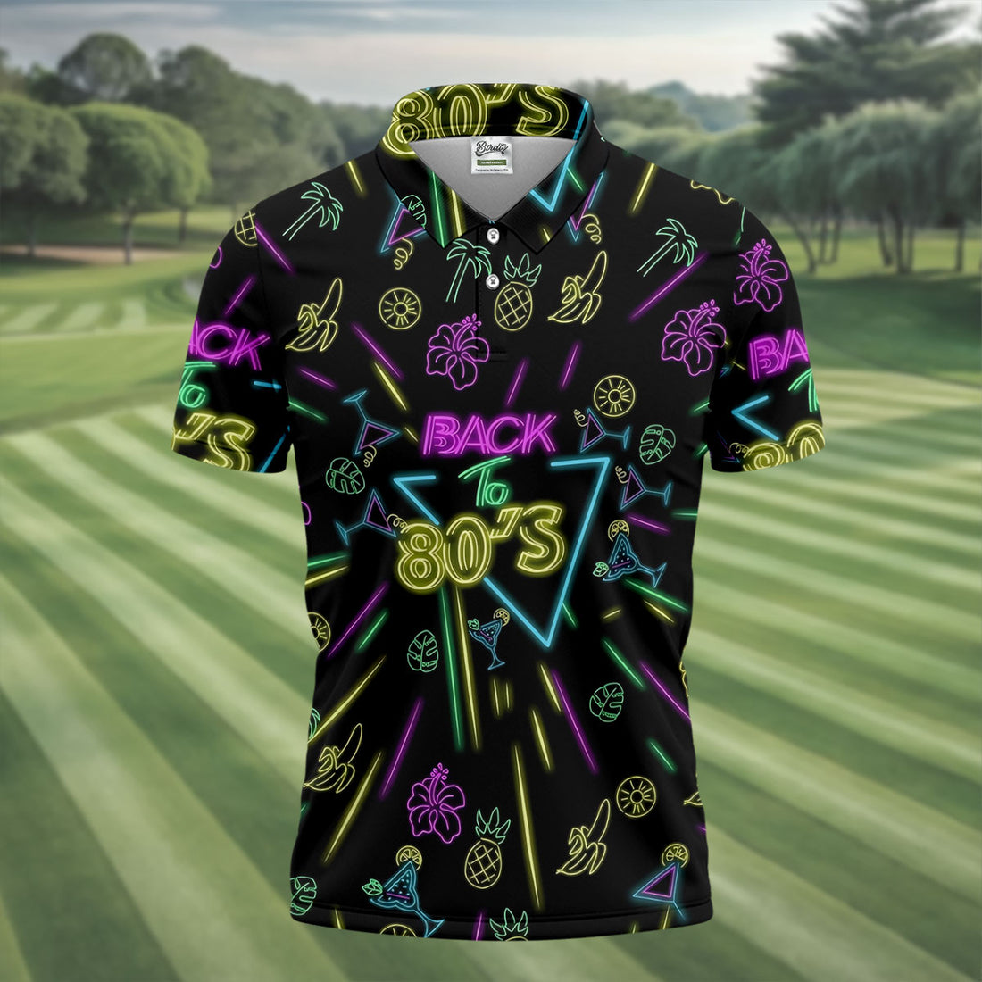 Back To 80's Neon Pattern Hawaiian Golf Shirt, Tropical Vibe Men's Funny Golf Shirts