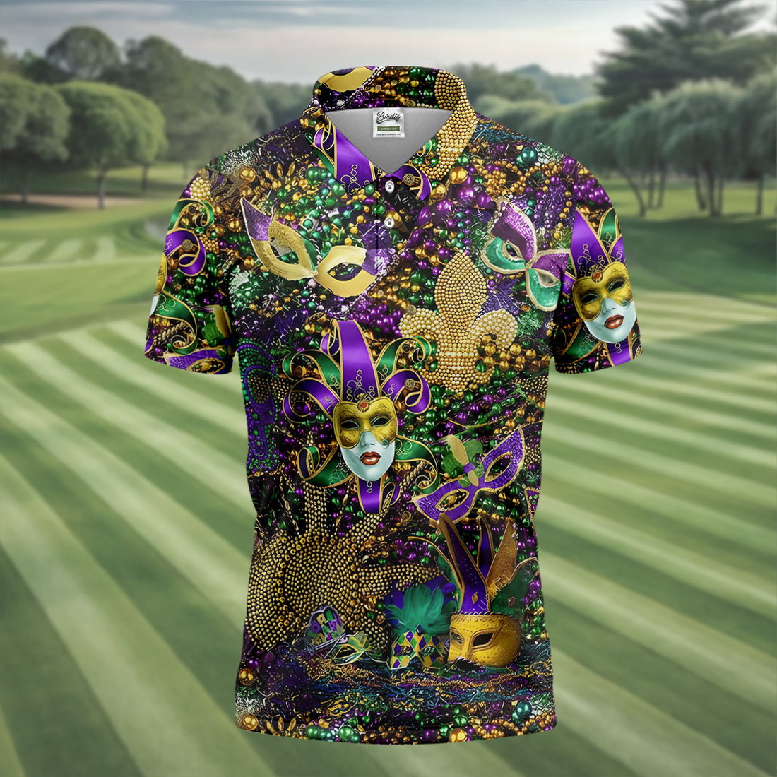 Holiday Mardi Gras Green Purple Gold Golf Tops For Men, Polo Shirts For Men, Golf Gift For Men