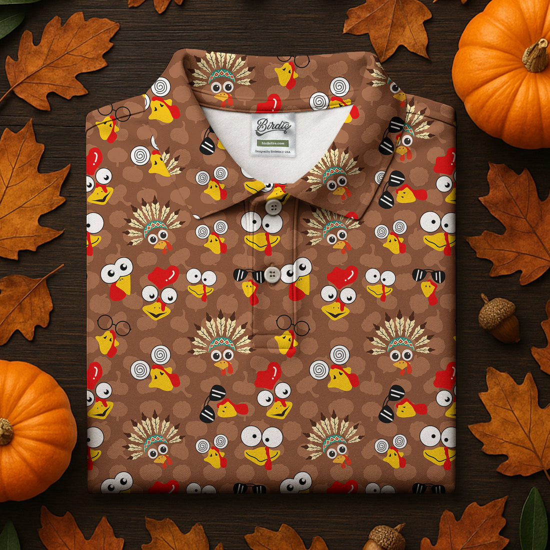 Turkey Thanksgiving Brown Golf Shirt, Fun Golf Shirts For Men, Cool Golf Gift, Golfing Apparel