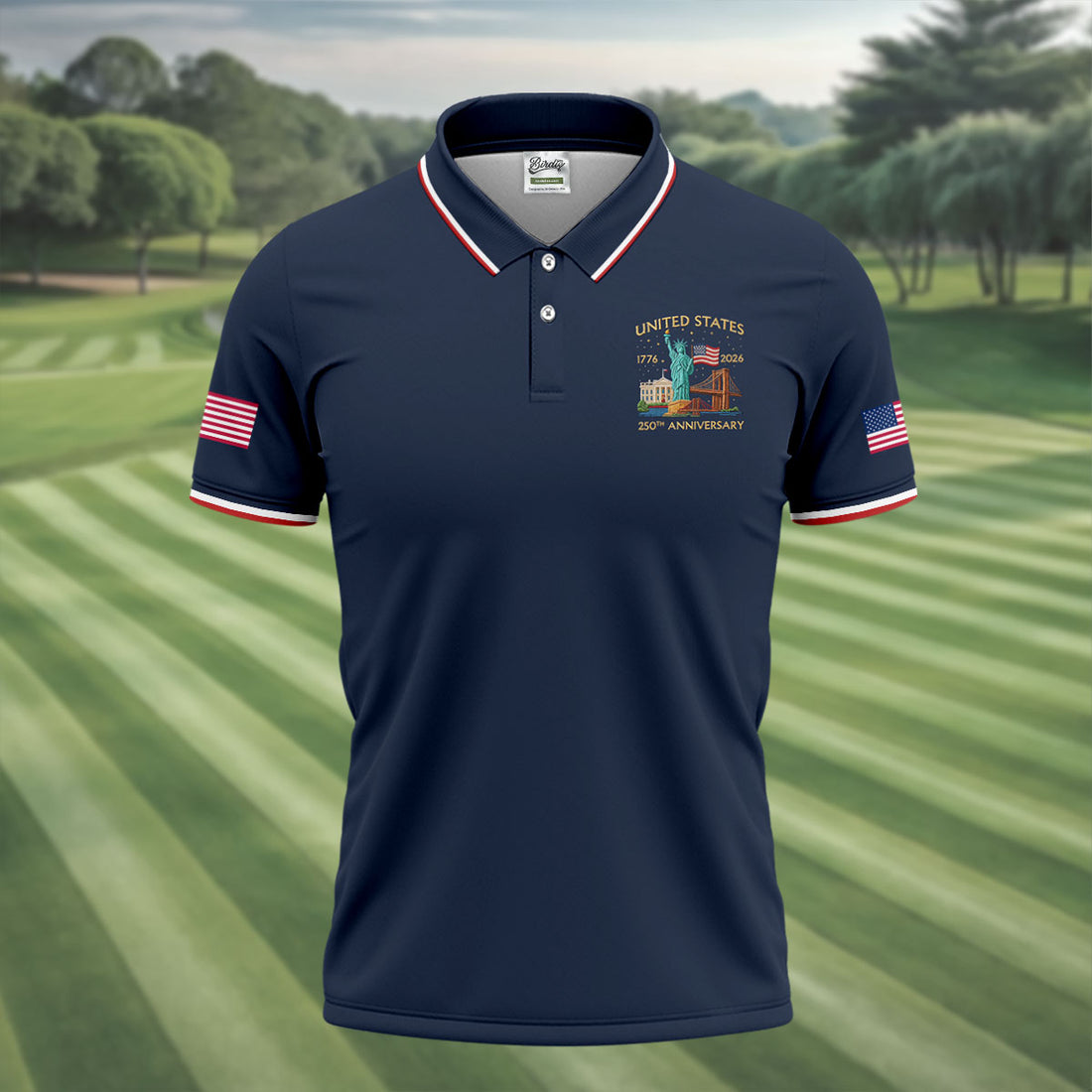 US 250th Anniversary Patriotic Golf Shirt, American Symbols 4th Of July Golf Shirts For Men