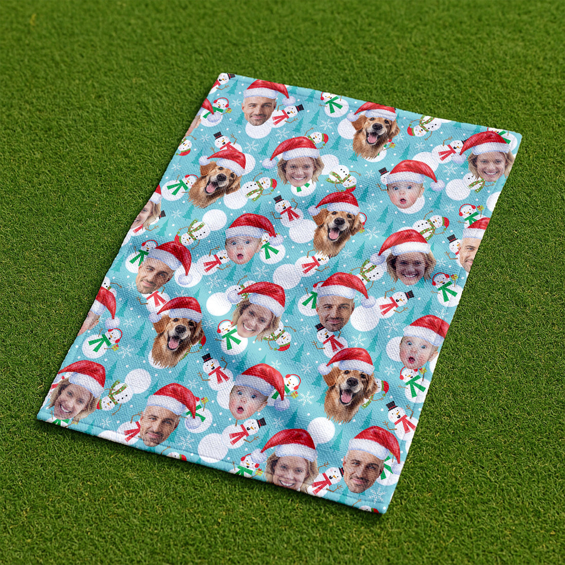 Custom Face Cute Snowman Ice Blue Golf Towels, Christmas Golf Gift, Custom Golf Accessories