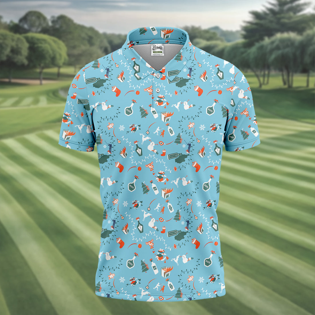 Holiday Chaos Ice Blue Color Golf Tops For Men, Christmas Golf Shirt, Golf Shirts For Men, Golfing Apparel