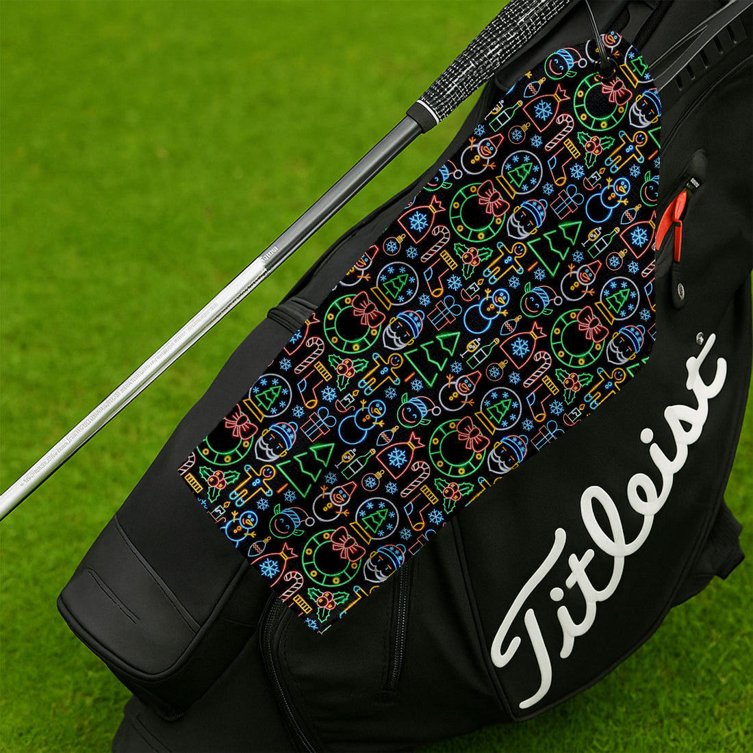 Neon Christmas Retro Style Golf Towels, Christmas Golf Gift, Gifts For Golf Lovers