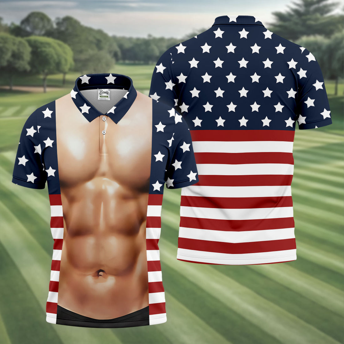 American Flag Pattern Men's Funny Golf Shirts, 250th Anniversary Performance Golf Shirt, Polo Shirts For Men