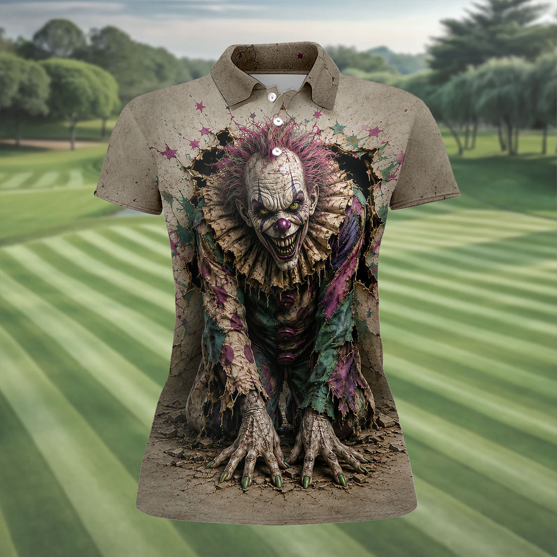 Halloween Purple Horror Character Golf Shirt, Women's Golf Apparel, Printed Golf Shirt