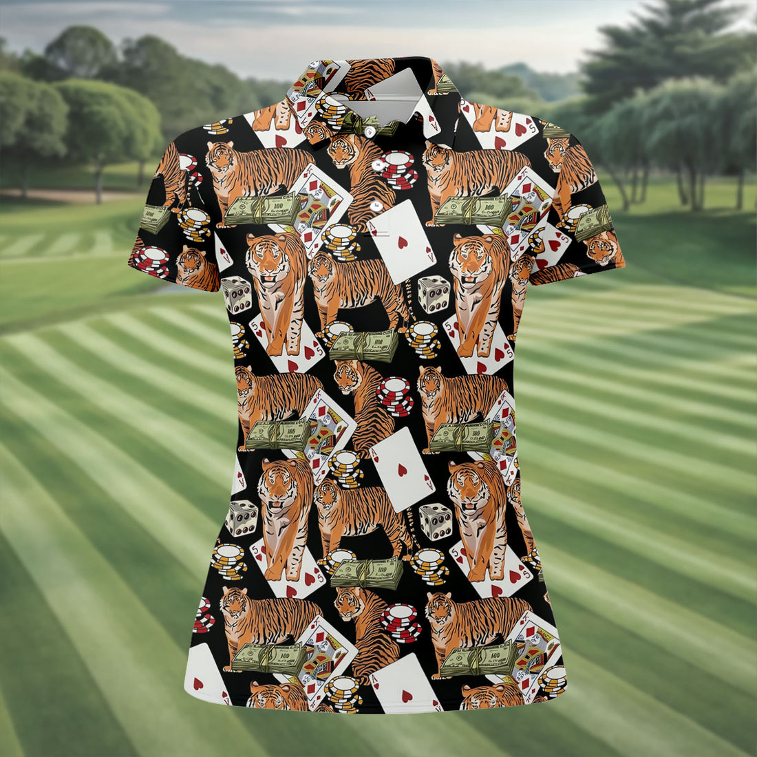 Money Tiger Poker Dice Chips And Cards Hawaiian Golf Shirt, Golf Shirt For Women