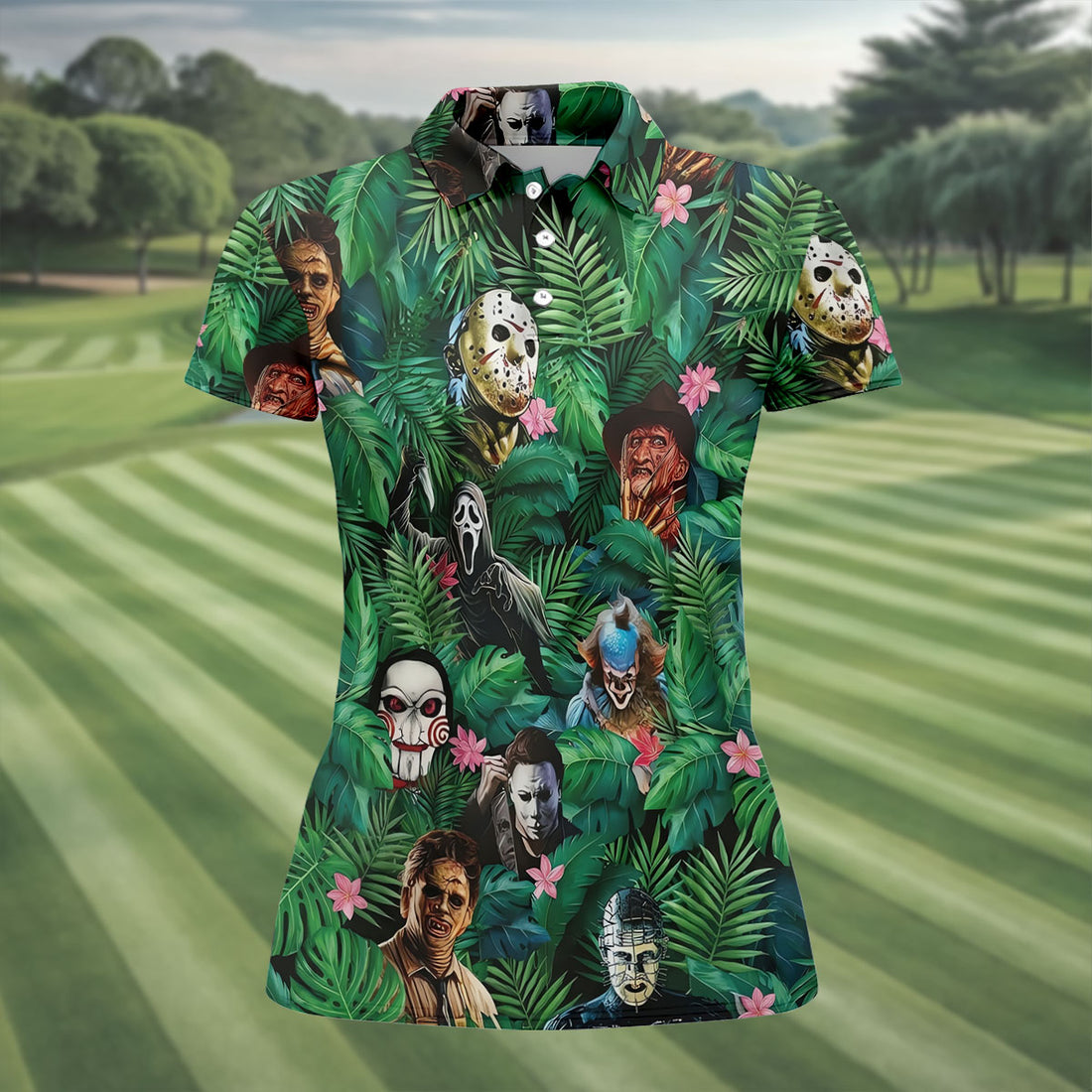 Hidden Horror Villains Jungle Hawaiian Golf Shirt, Women’s Golf Polo, Golf Shirts For Women
