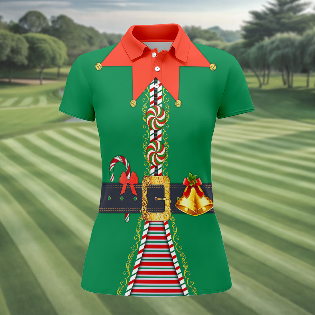 Funny Christmas Elf Cute Women's Golf Clothes, Ladies Golf Shirts, Christmas Golf Shirt