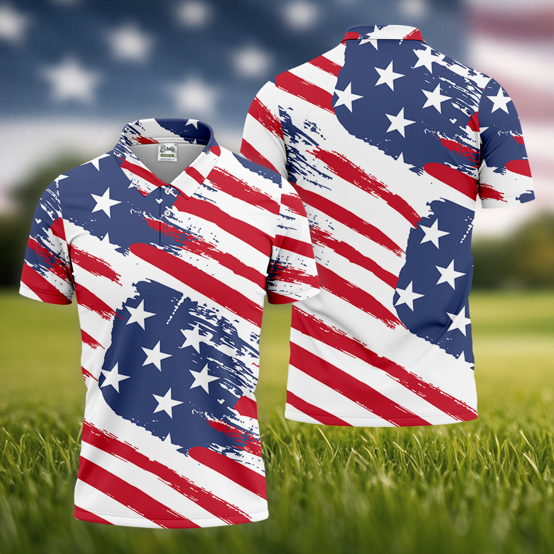 Distressed America Flag Pattern Golf Tops For Men, 250th Anniversary Golf Shirts For Men, Polo Shirts For Men