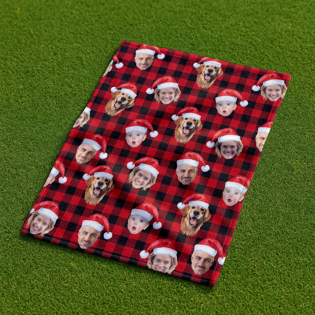 Custom Face Black And Red Checkered Golf Towels, Christmas Golf Gift, Custom Golf Accessories