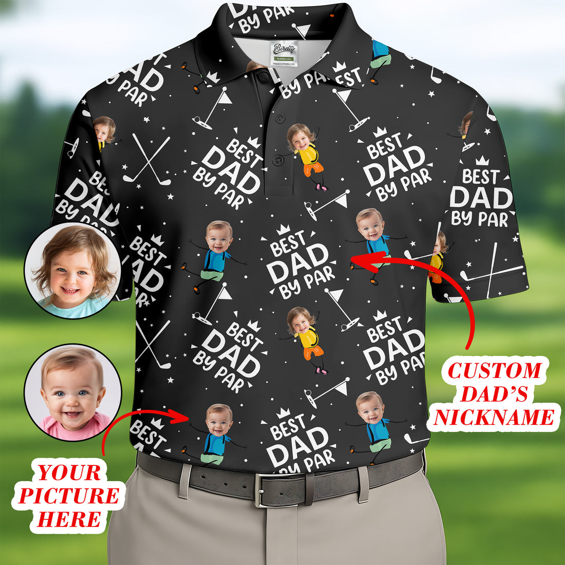 Best Dad By Par Custom Face Kids Photo, Best Papa By Par Funny Polo Golf Shirt, Christmas Golf Gift