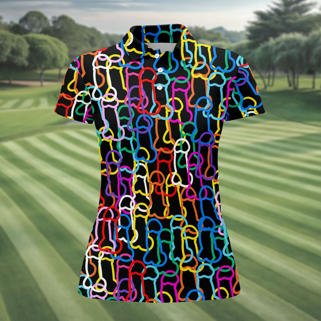 Adult Humor LGBT Rainbow Color Fun Women's Golf Shirts, Pride Month Celebrate Golf Shirt For Women