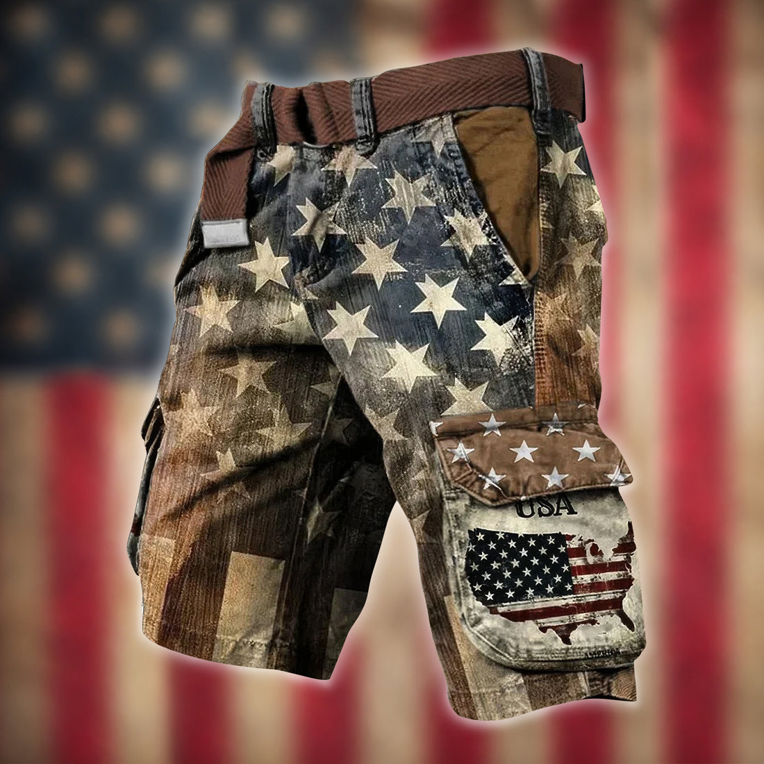 USA Flag Pattern Distressed Cargo Shorts, Golf Shorts For Men, 250th Anniversary Short Pants