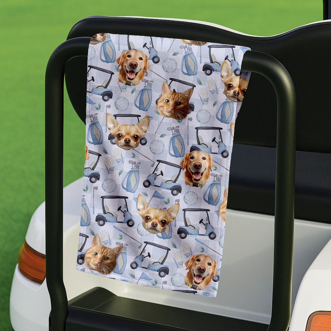 Custom Pet Face Microfiber Waffle Small Funny Golf Towel, Golf Gift For Dad