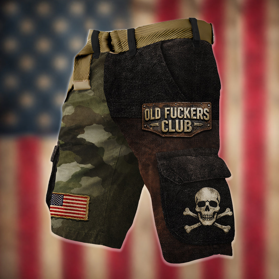 Old Fckers Club Camo Distressed Cargo Shorts, Golf Shorts For Men, 250 Years Short Pants