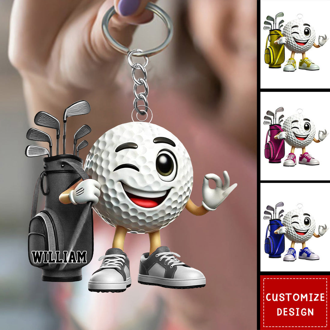 Golf Ball Keychain, Personalized Gift For Golf Lover, Golf Accessories