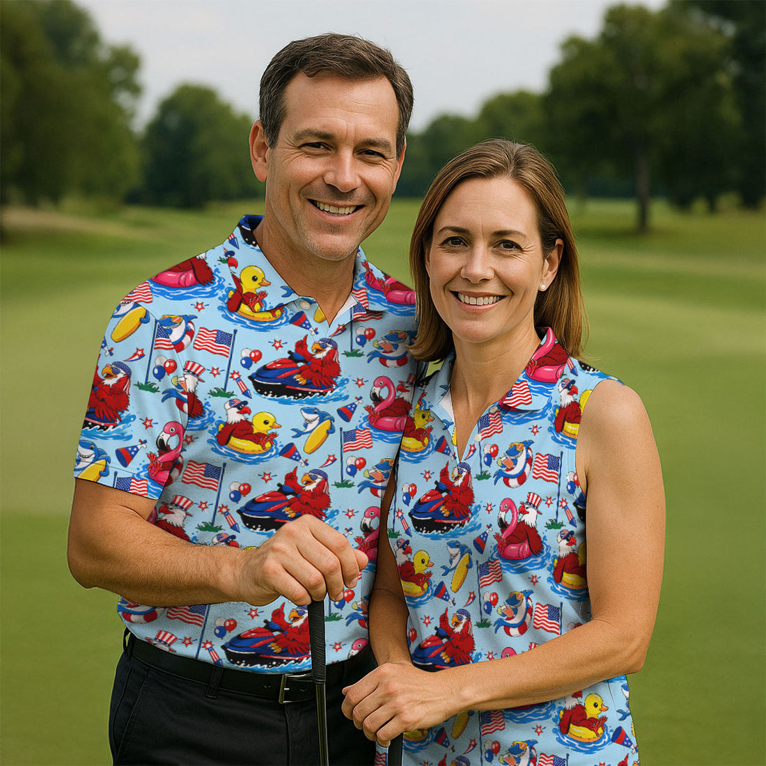Eagle Pool Party Golf Shirt All-Over Print, 4th of July Patriotic Eagle Pool Party Shirt, Funny Eagle American Flag Golf Shirt, Golf Tops For Men, Golfing Apparel