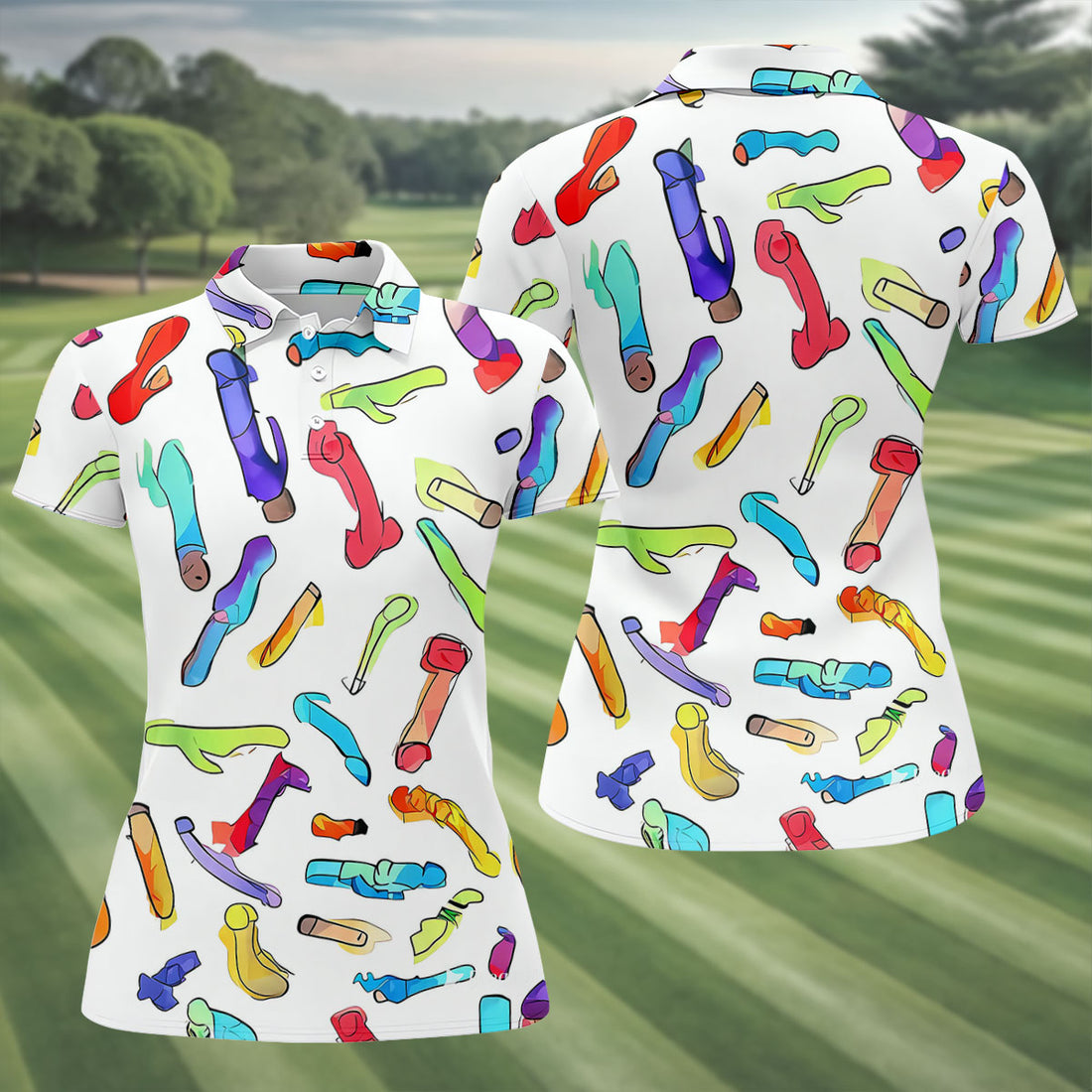 Adult Humor Retro Golf Shirt, Colorful Funny Women's Polo Shirt, Unique Novelty Golf Apparel