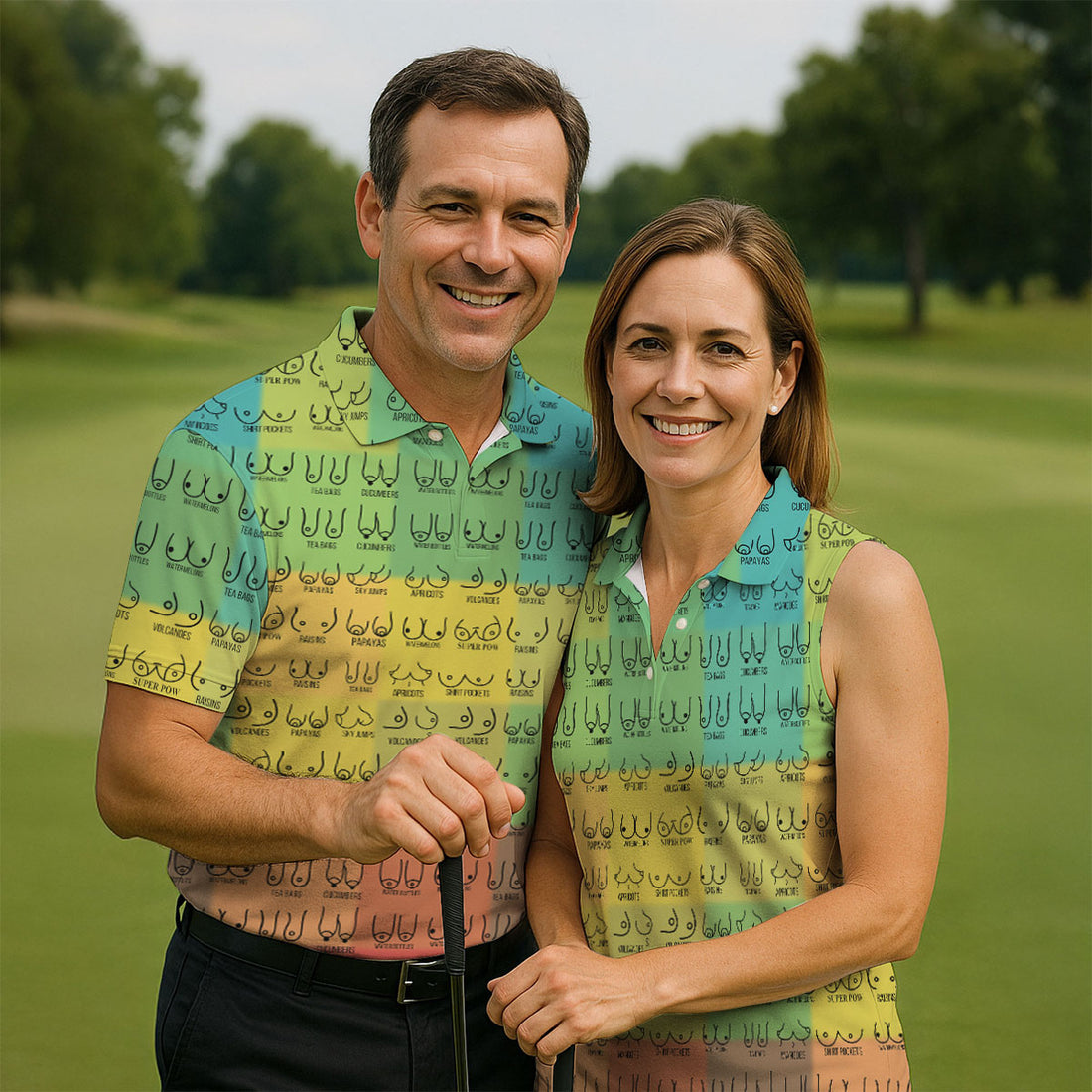 Watermelons Funny Boob Pattern Golf Polo Shirt, Women's Golf Tops, Printed Golf Shirt
