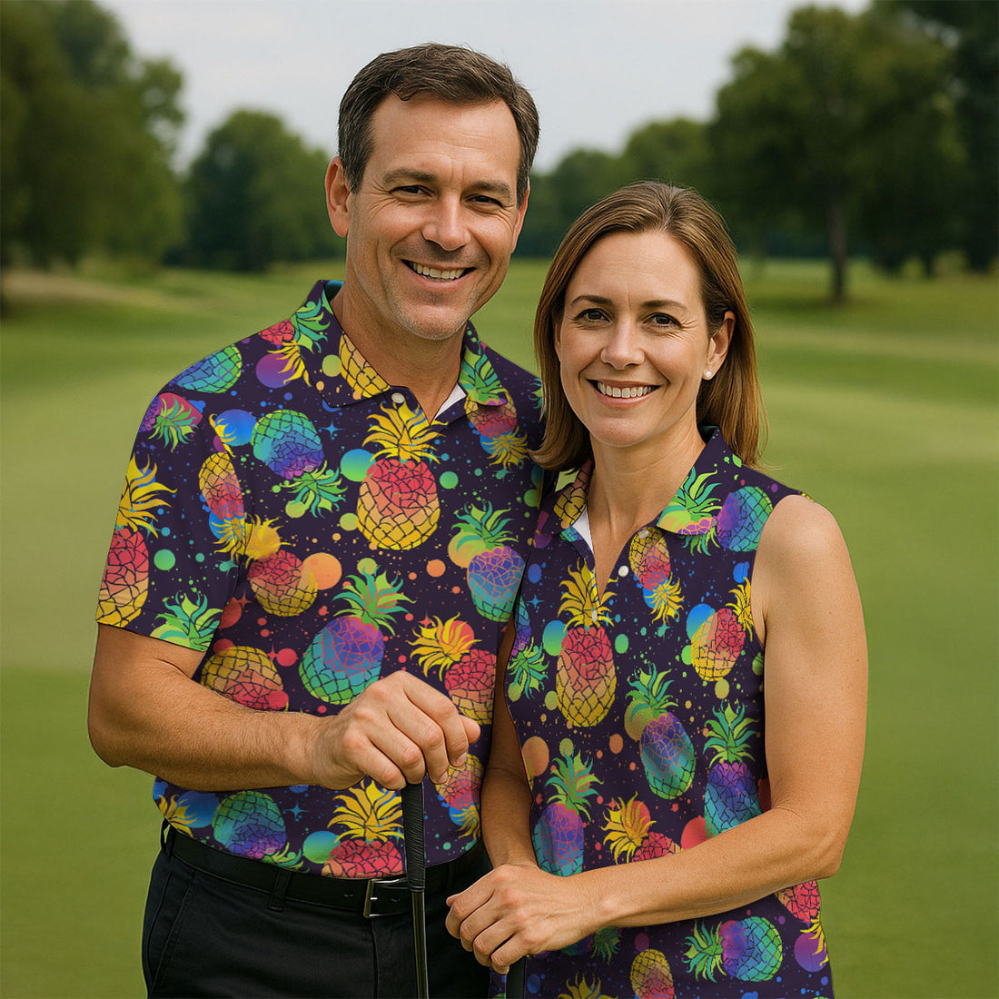 Colorful Pineapple Sleeveless Golf Shirt, Cute Golf Outfit, Women's Golf Shirt, Golf Polo For Women