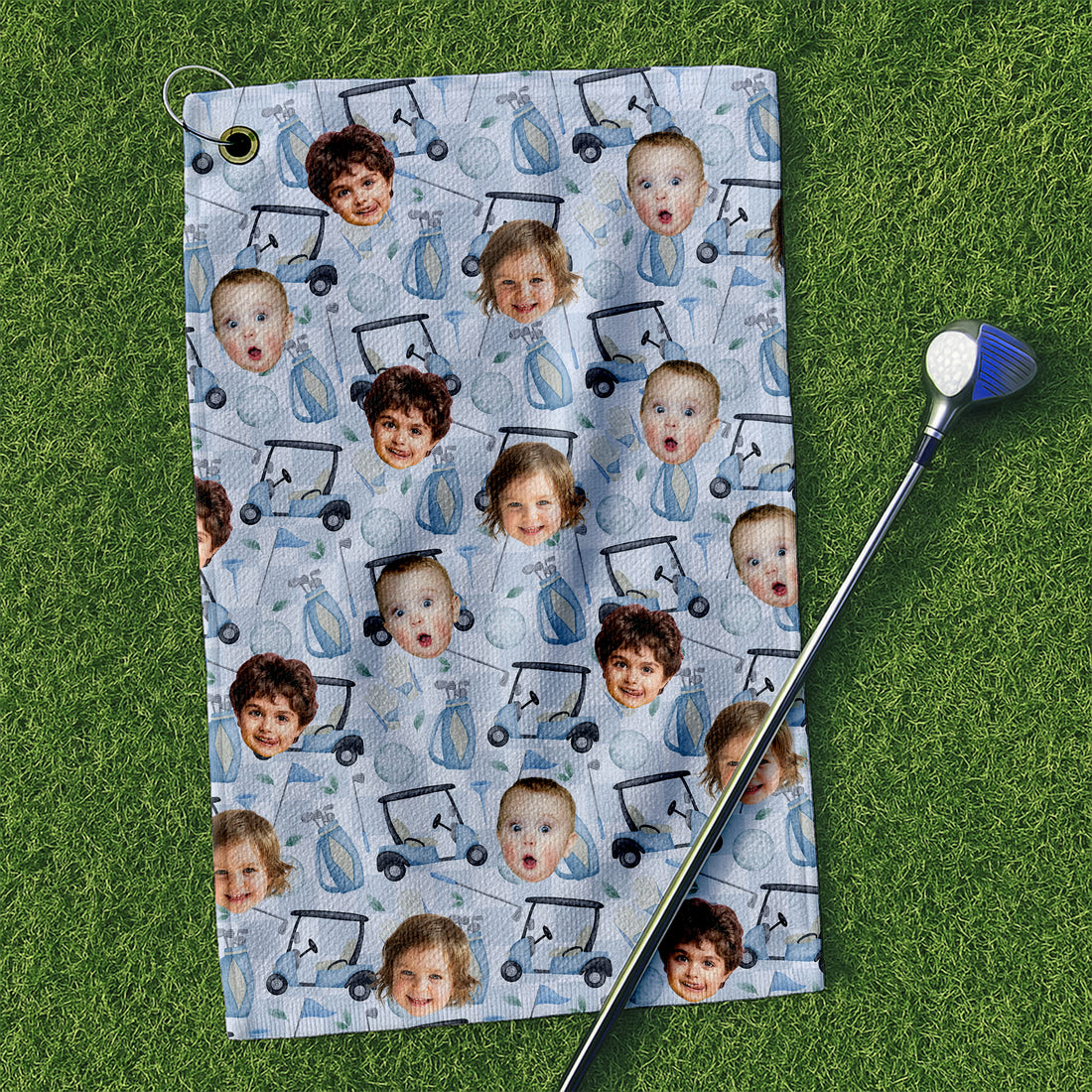 Custom Kid Face Small Funny Golf Towel, Golf Gift For Dad, Cool Golf Towel