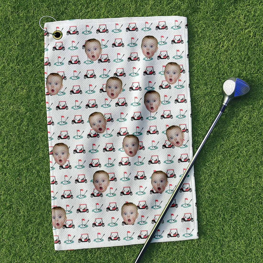 Custom Kid Face White Small Funny Golf Towel, Golf Gift For Dad