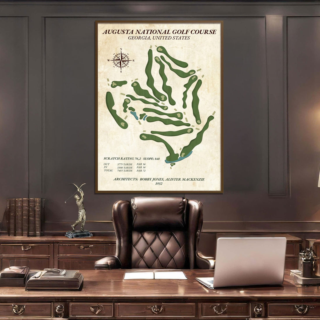 Retro Background Custom Golf Course Map Canvas, Golf Decor, Gift For Golfer