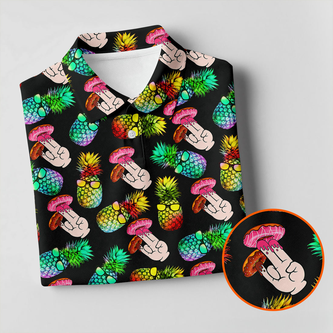 Pineapples Donut Finger Adult Humor Fun Golf Shirts For Men, Golf Polo For Men, Funny Golf Outfits