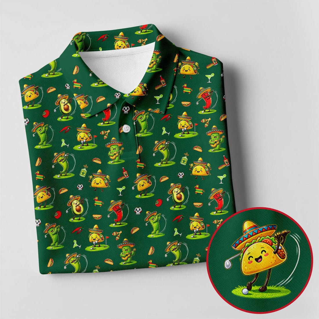 Mexican Cartoon Food Characters Cinco De Mayo Celebration Fiesta Themed Green Golf Shirt For Women