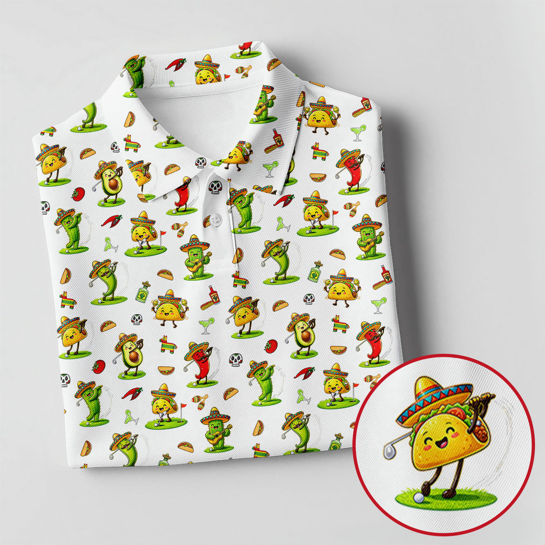 Mexican Cartoon Food Characters Cinco De Mayo Celebration Fiesta Themed White Golf Shirt For Women