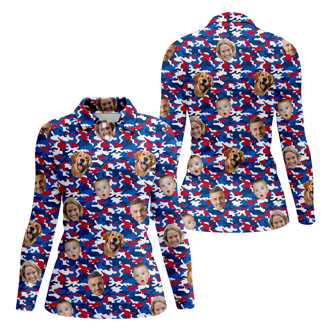 Personalized Dog Shirts, Golf Tops For Women, Custom Face Shirt, Family Portrait Golf Shirt, Patriotic Golf Polos, Long Sleeve Golf Shirts