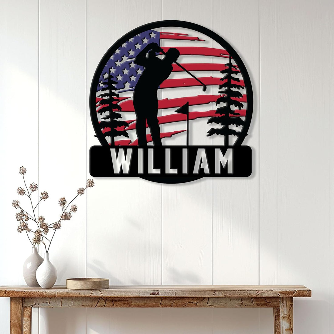 Personalized American Flag Golf Metal Sign, Metal Golf Wall Art, Christmas Golf Gift
