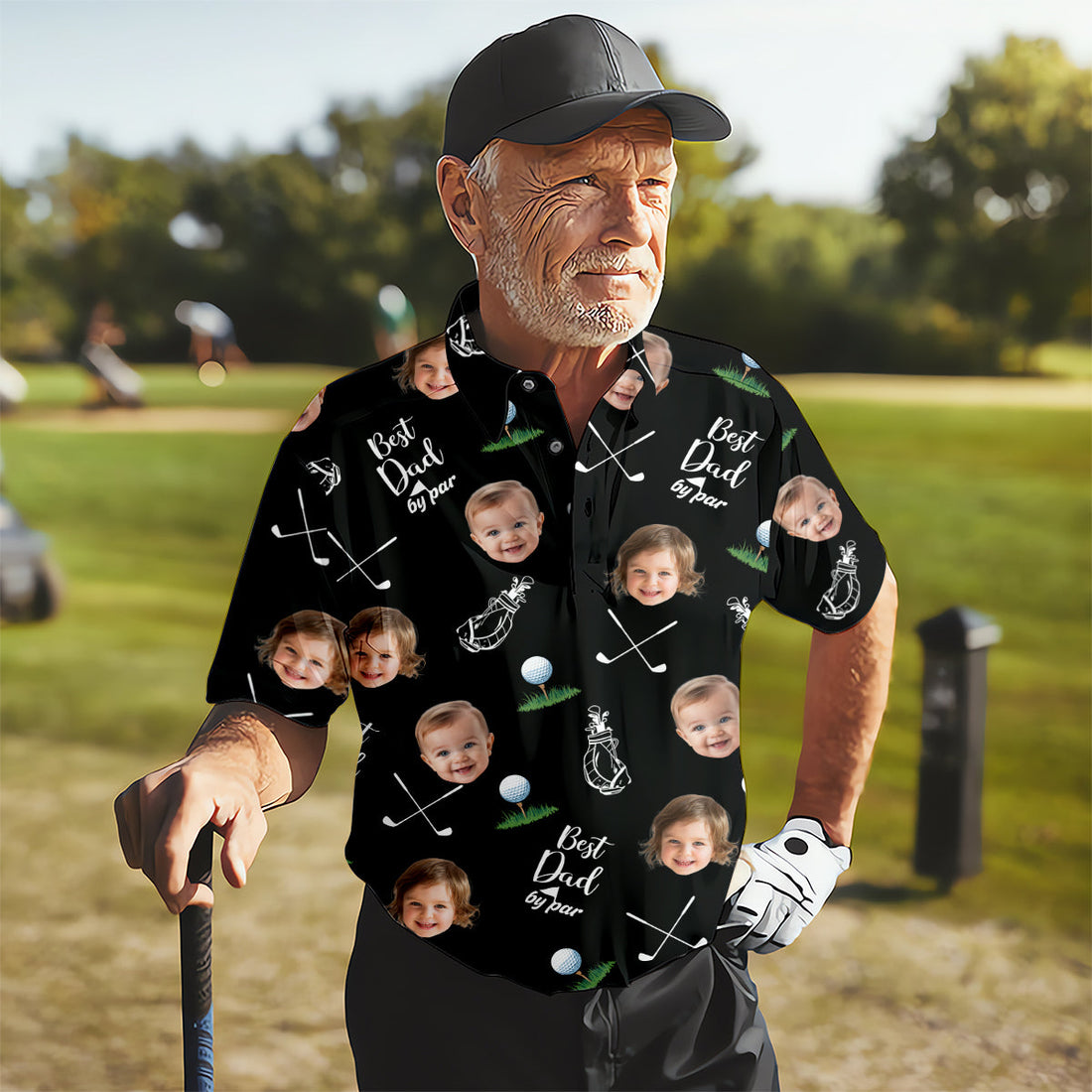Best Dad By Par Custom Face Golf Shirt, Funny Golf Shirt, Christmas Golf Gift