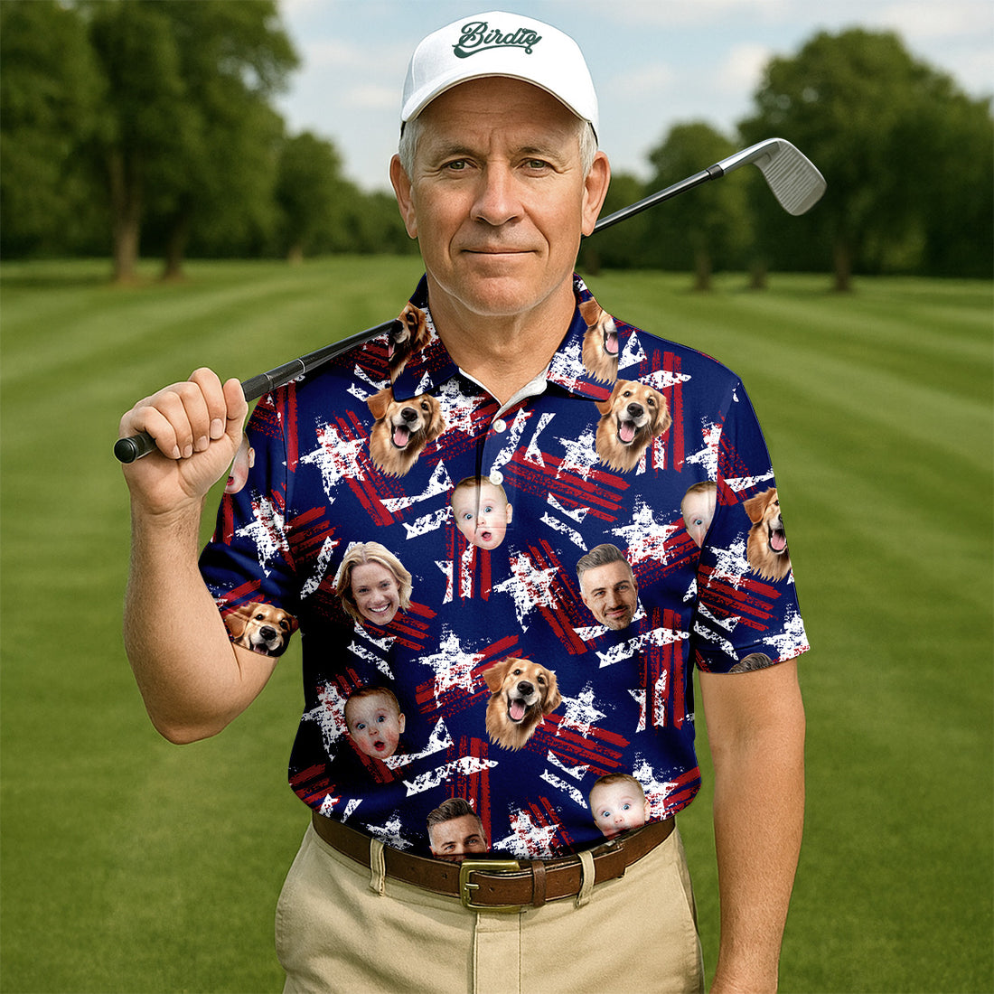 4th Of July Custom Face Shirts, USA Golf Shirt, Men's Golf Polo Shirt, American Flag Golf Shirt