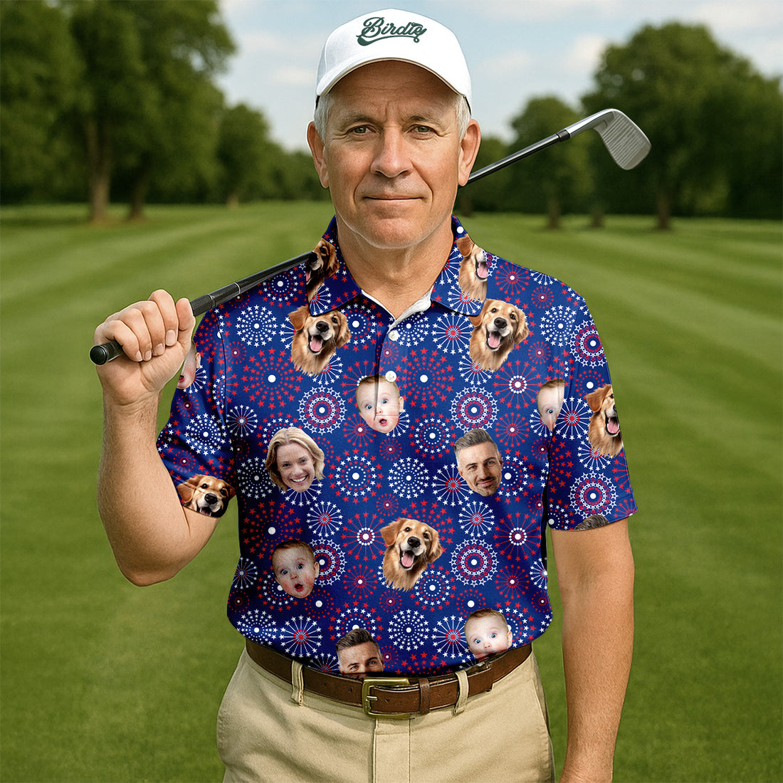 4th Of July Personalized Face Shirts, Men's Golf Polo Shirt, Patriotic Golf Polo Shirt, Gifts For The Golfing Dad