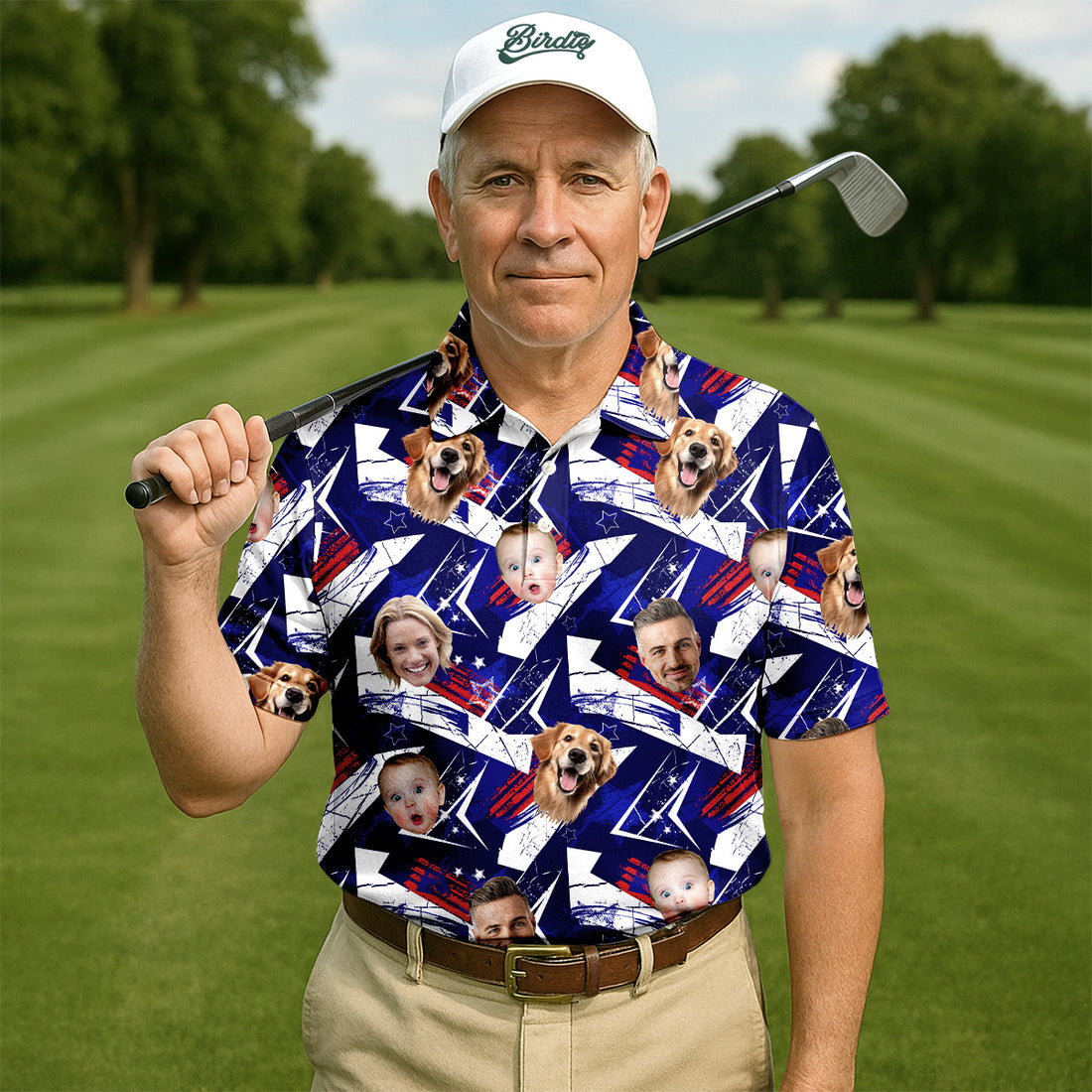 Patriotic Custom Face Shirts, Men's Golf Polo Shirt, Patriotic Golf Polo Shirt, 4th Of July Shirt, USA Golf Shirt