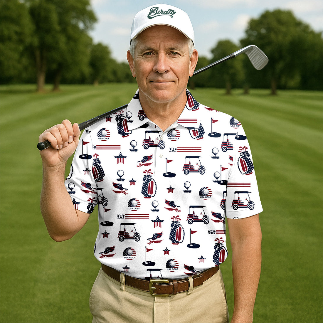 Patriotic USA Men's Golf Polo Shirt, Men's 4th Of July Shirts, USA 250 Anniversary Golf Shirt, Gifts For Golfing Dad