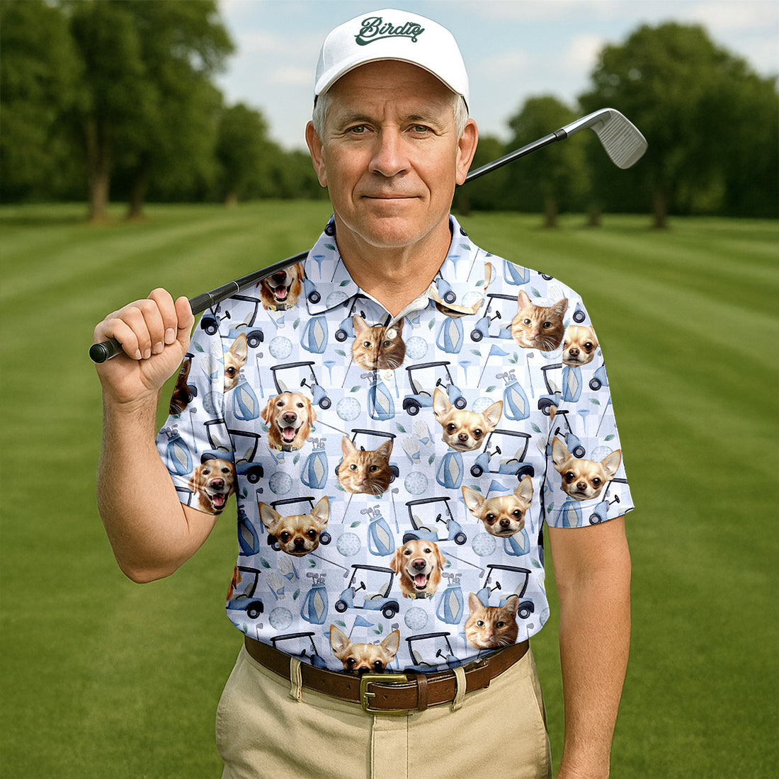 Custom Face Pet Golf Shirt, Custom Shirt Dog Face, Funny Golf Polo Shirt, Dad Golf Gift