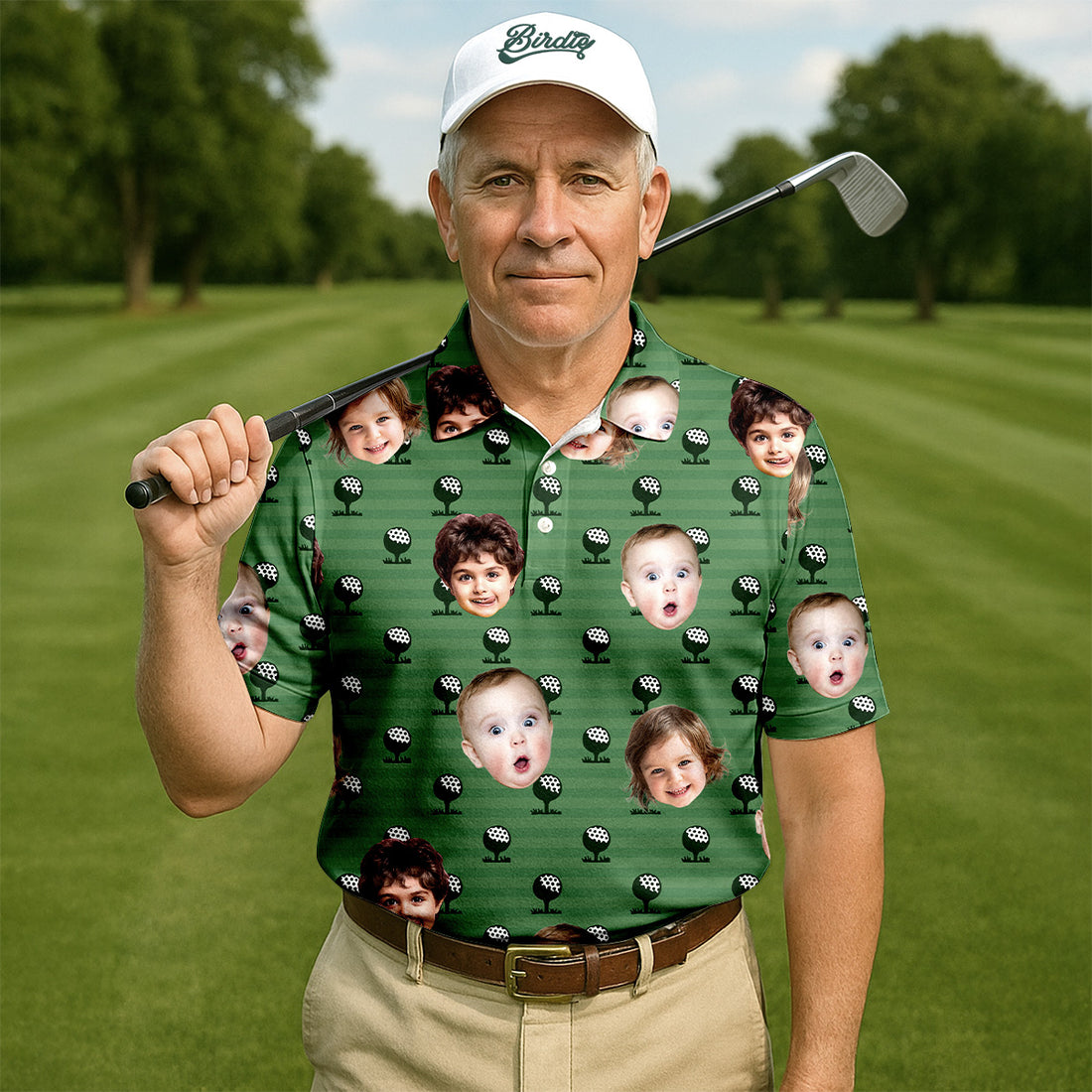 Custom Face Kids Photo Pattern Golf Shirt, Funny Polo Golf Shirt, Christmas Golf Gift