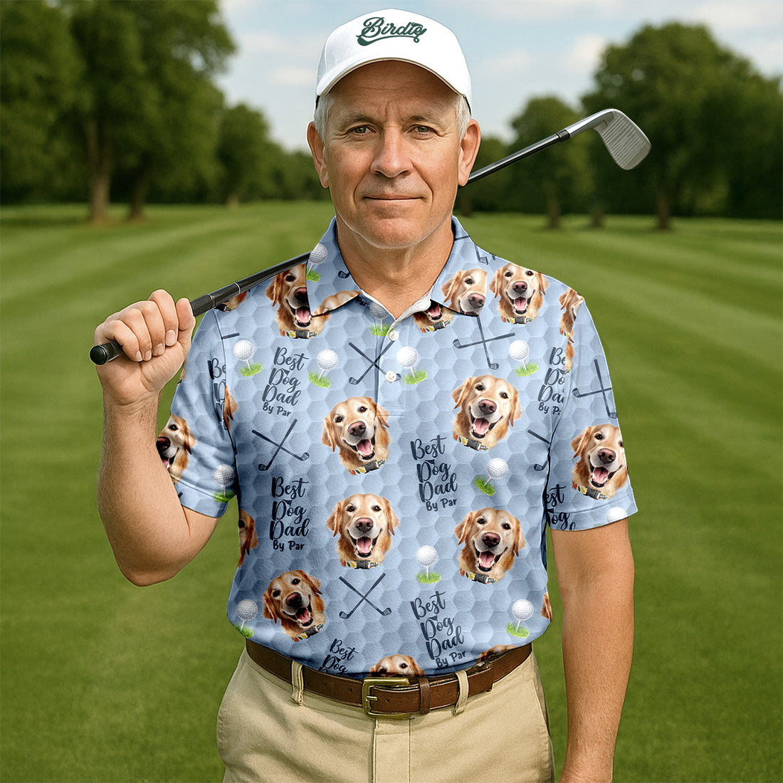 Best Dog Dad By Par Custom Face Golf Shirt, Funny Golf Polo Shirt, Dad Golf Gift