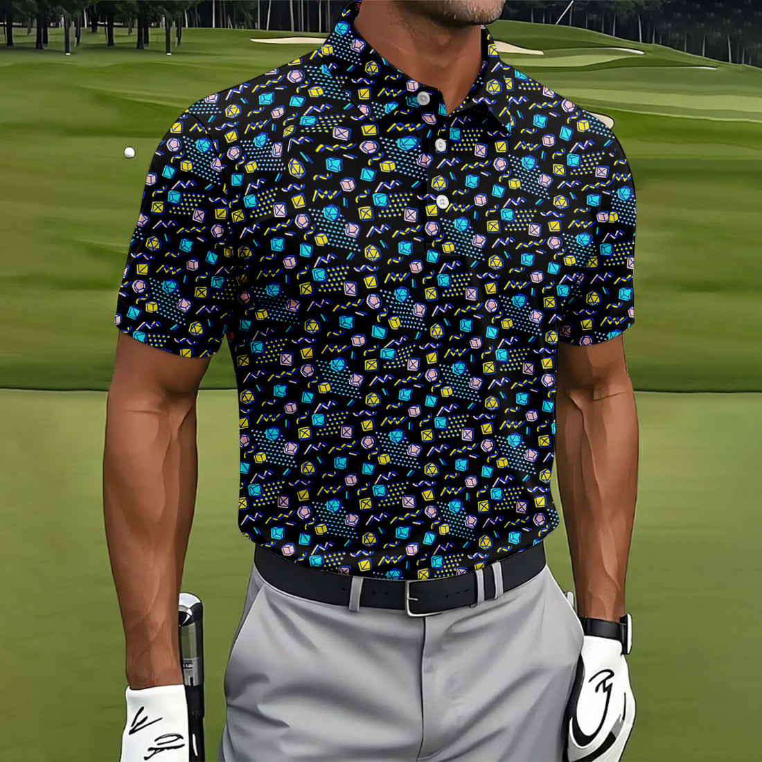 90s Dice Memphis Style Black Golf Shirt, Cute Golf Shirt, Polo Shirts For Men, Golf Shirts For Men