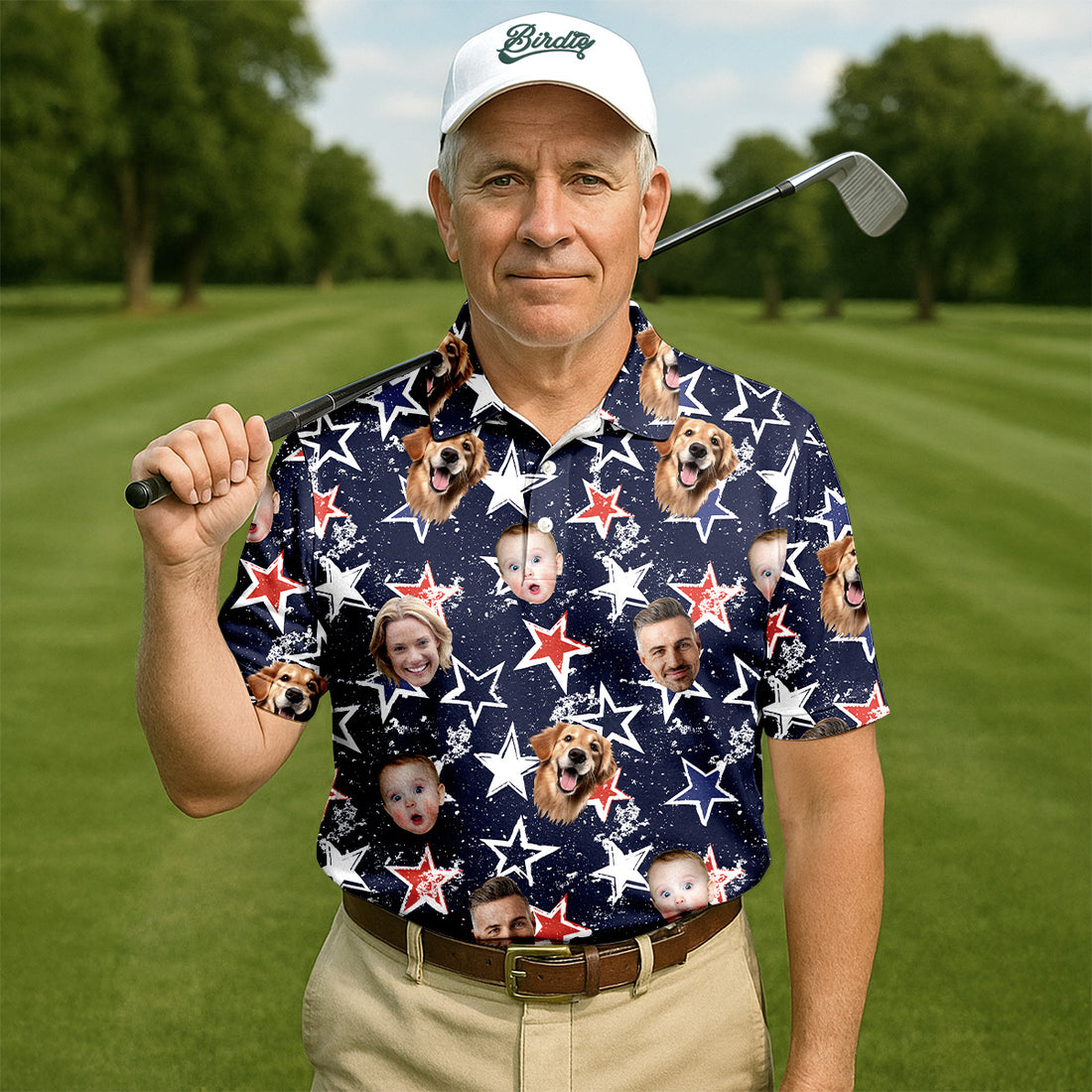 Patriotic USA Custom Shirts With Faces, USA Golf Polo, Men's Golf Polo Shirt, Men's 4th Of July Shirts