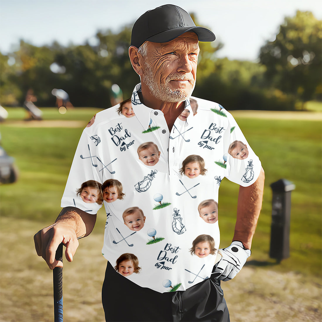 Best Dad By Par Custom Photo Golf Shirt, Funny Golf Polo Shirt, Christmas Golf Gift