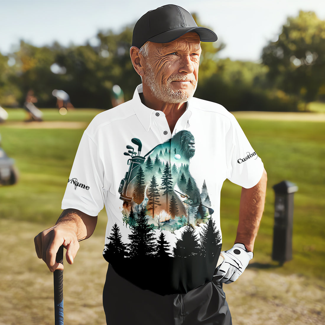 Not All Who Wander Are Lost Bigfoot Hunter Men's Golf Polo Shirt, Golf Lover Gifts, Funny Golf Shirt