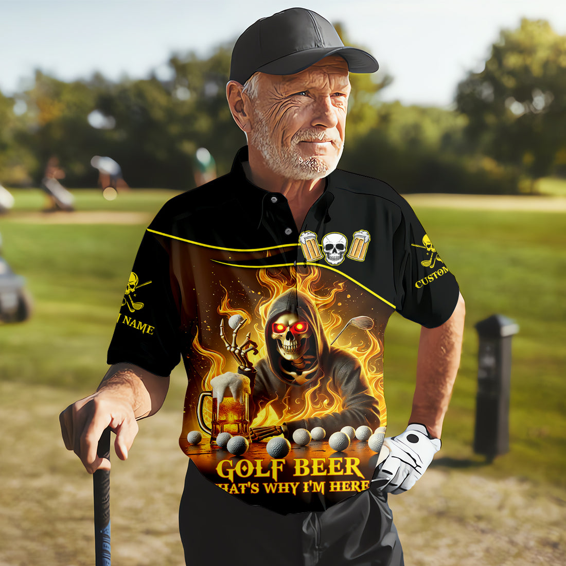 Golf Beer Custom Men's Golf Polo Shirt, Funny Skull Golf Shirt, Dad Golf Gift