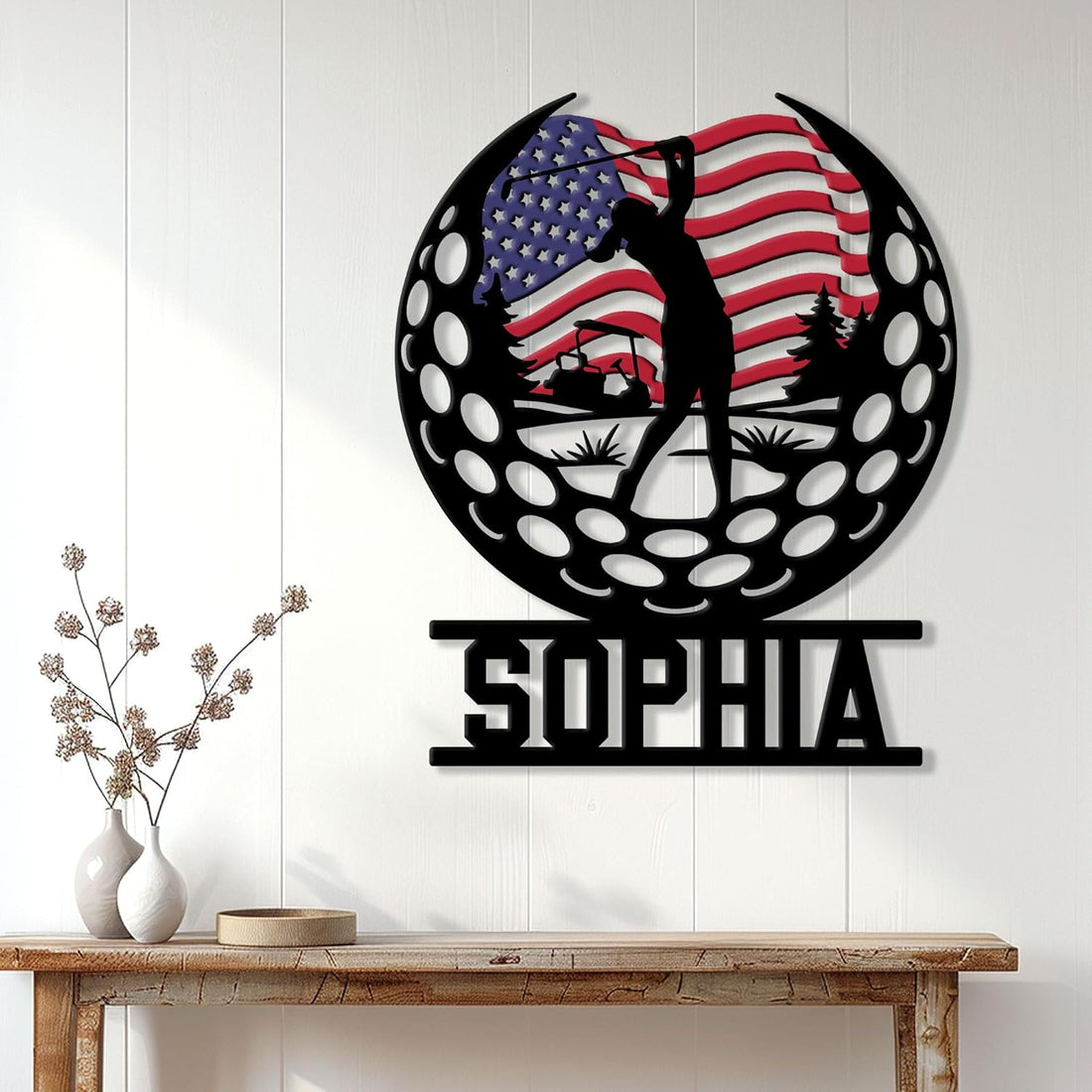 Personalized American Flag Golf Metal Sign, Metal Golf Art, Dad Golf Gifts